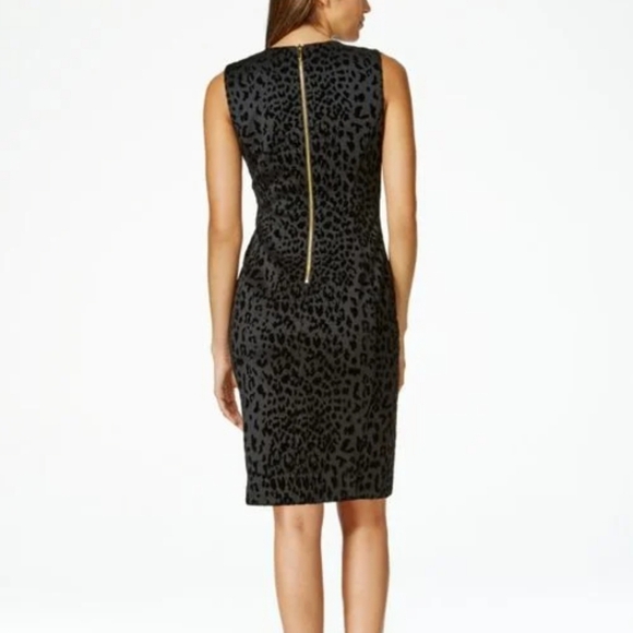 Calvin Klein Black Leopard Print Embossed Sheath Dress Size 6 Whimsigoth - Picture 2 of 16